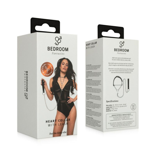 Нашийник із повідцем, сріблястий Bedroom Fantasies Collar with Chain - Silver