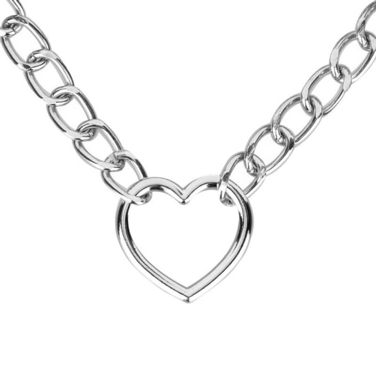 Нашийник із повідцем, сріблястий Bedroom Fantasies Collar with Chain - Silver