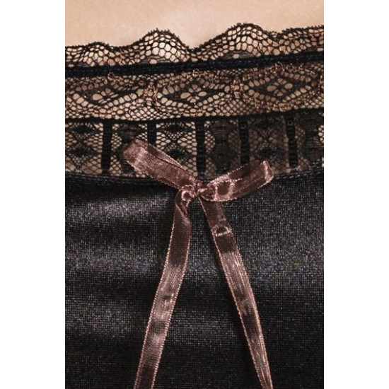 Приталенная сорочка чёрного цвета с кружевом (трусики в комплекте) EVANE CHEMISE Black, 4XL/5XL