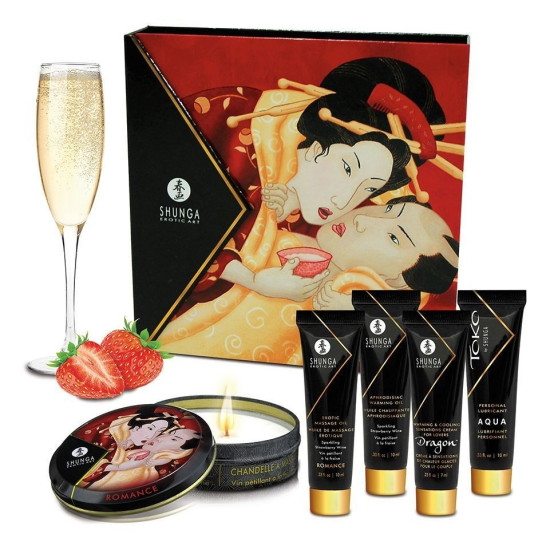 Подарочный набор для шикарной ночи вдвоем Shunga Geishas Secrets Sparkling Strawberry Wine
