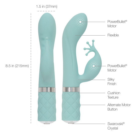 Вибратор-кролик бирюзового цвета с кристаллом Сваровски Pillow Talk Kinky Teal
