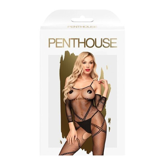 Бодістокінг із контрастним візерунком, чорний Penthouse Under Arrest Black, XL