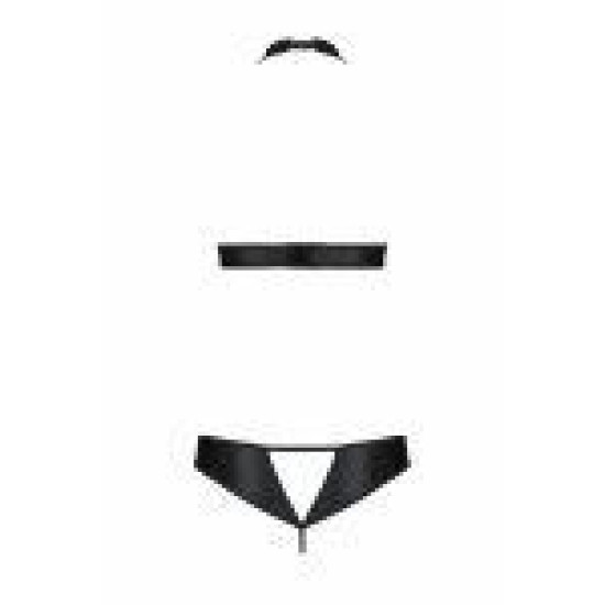 Комплект з екошкіри з люверсами (топ і трусики), чорний Passion Malwia Set With Open Bra Black, S/M