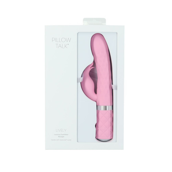 Роскошный вибратор-кролик с ротацией, вибрацией, кристаллом Swarovski и тройным отростком, розовый Pillow Talk Lively Pink