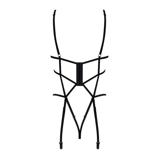 Боді зі стреп з відкритим доступом до промежини, чорне Obsessive Badossa Crotchless Teddy Black, L/XL