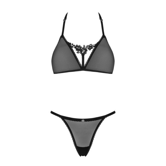 Полупрозрачный комплект (бюстгальтер, стринги), черный Obsessive Celia Noir 2-Pcs Set, XS/S