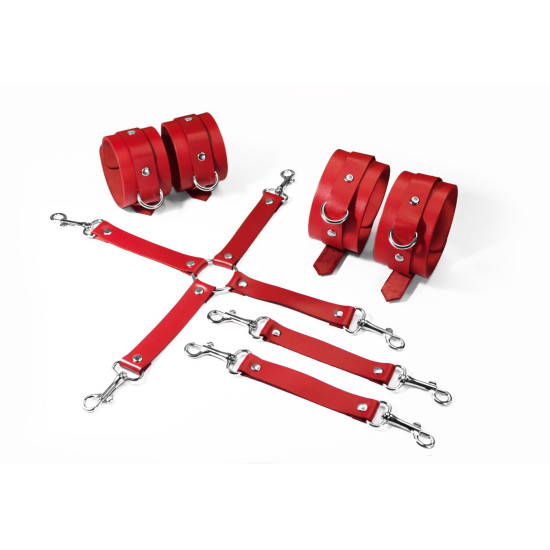 БДСМ набор (наручники, поножи, крестовина), красный Feral Feelings BDSM Kit 3 Red