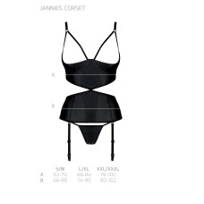 Корсет з відкритими грудьми, стринги в наборі, чорний Passion Jannies Corset Black, XXL/XXXL