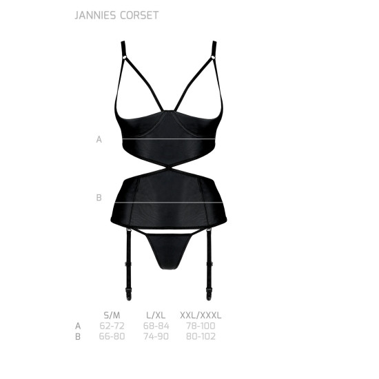 Корсет з відкритими грудьми, стринги в наборі, чорний Passion Jannies Corset Black, XXL/XXXL