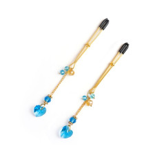 Затискачі для сосків з кристалами, золотисті з синіми вставками Art of Sex Crystal Heart Blue Gold