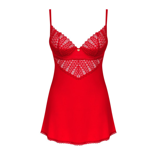 Пеньюар (сорочка і стрінги), червоний Obsessive Ingridia Chemise & Thong Red, XS/S