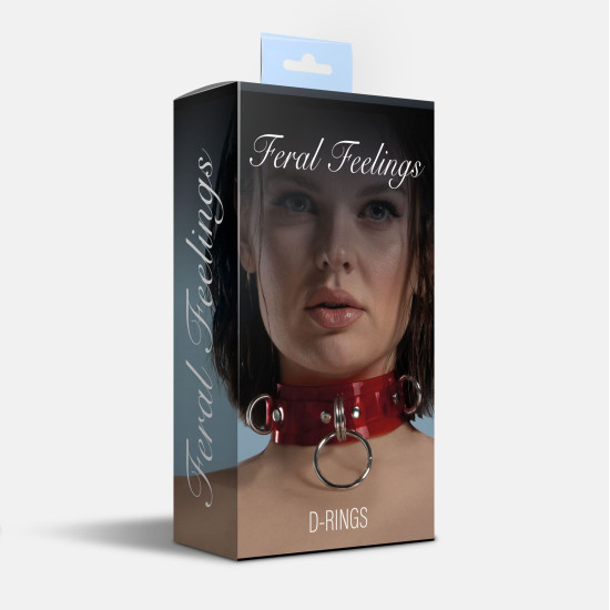 Ошейник для фиксации, красный прозрачный Feral Feelings D-Rings Red Transparent
