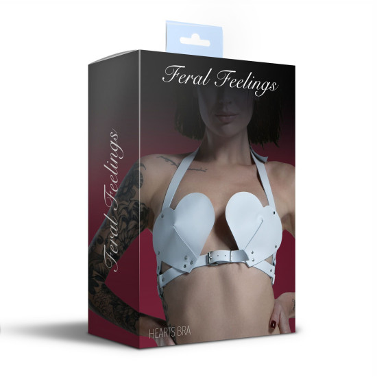 Ліф «Серце» з натуральної шкіри, білий Feral Feelings White Hearts Bra