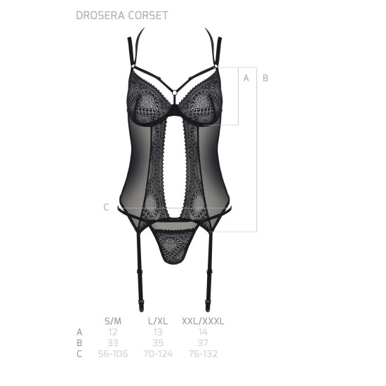 Корсет (с креплениями для чулок, трусики в комплекте), чёрный Passion DROSERA CORSET black, XXL/XXXL