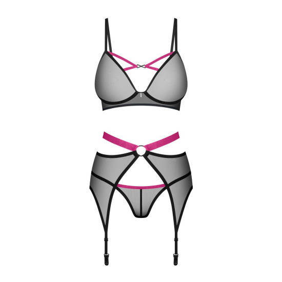 Комплект, прозрачный лиф на косточках, стринги, пояс Obsessive Novenes 3-Pcs Set, XS/S
