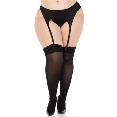 Чулки непрозрачные с кружевной резинкой, черные Leg Avenue Lace Top Opaque Thigh Highs Black, 1X/2X