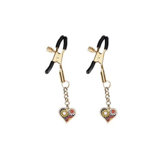 Зажимы для сосков с цветами в форме сердца, золотистые Liebe Seele Nipple Clamps Gold Heart-shaped Flowers on Blue