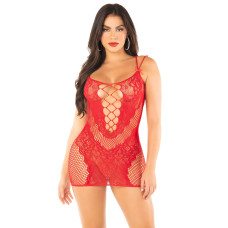 Мереживна міні-сукня-сітка з подвійними бретелями, червона Leg Avenue Lace and Net Mini Dress with Dual Strap Red, One Size