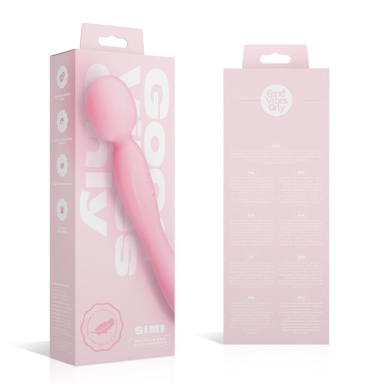 Двосторонній вібромасажер Wand з м'якого силікону, рожевий Good Vibes Only Simi Double-Sided Wand Vibrator Soft Silicone Pink