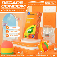 Презервативи з ароматами м'яти, банана та полуниці, 12 шт Recare Color Fruit Flavour Condoms