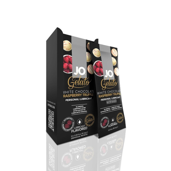 Набор лубрикантов со вкусом белого шоколада и малины JO Gelato White Chocolate Raspberry Foil Display Box, 12×10 ml