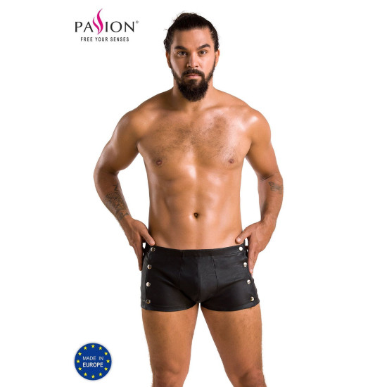Шкіряні боксери з заклепками, чорні Passion 048 Short David Black, XXL/XXXL