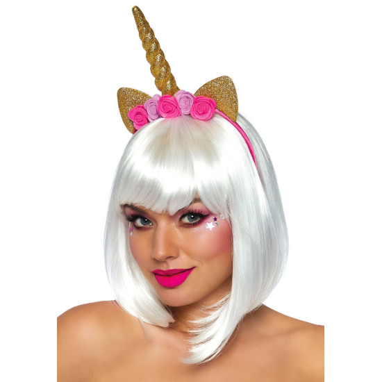 Обруч с золотым рогом единорога, украшен цветами, золотой Leg Avenue Golden Unicorn Flower Headband