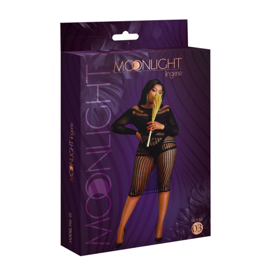 Сукня-бодістокінг міді з довгим рукавом, чорне Moonlight Plus Model 03 Black, XL-XXXL