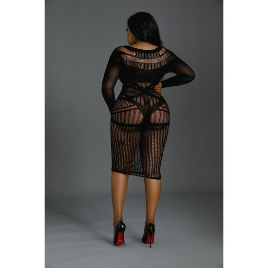 Сукня-бодістокінг міді з довгим рукавом, чорне Moonlight Plus Model 03 Black, XL-XXXL