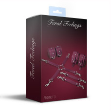 БДСМ набір (наручники, поножі, хрестовина), бордовий Feral Feelings BDSM Kit 3 Burgundy