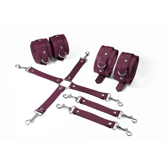 БДСМ набор (наручники, поножи, крестовина), бордовый Feral Feelings BDSM Kit 3 Burgundy