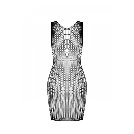 Мини-платье с вертикальным узором и плетением по бокам, чёрное Passion BS097 Black, One Size