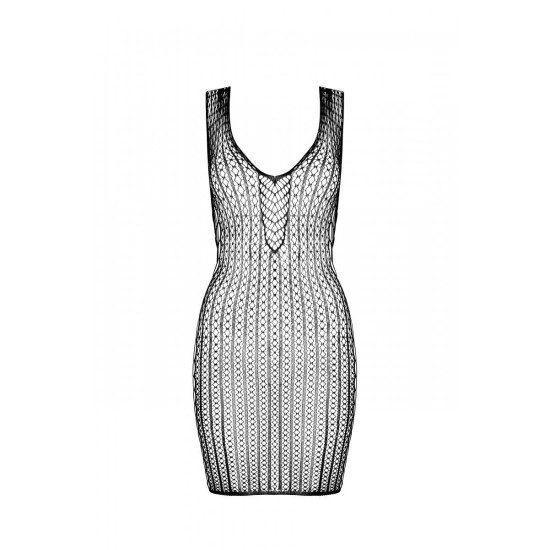 Мини-платье с вертикальным узором и плетением по бокам, чёрное Passion BS097 Black, One Size