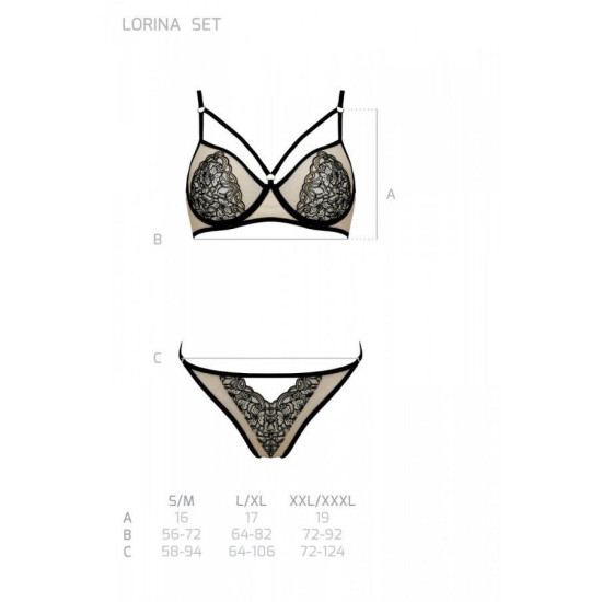Комплект (бюстгальтер и трусики), бежевый Passion Lorina Set Beige, XXL/XXXL