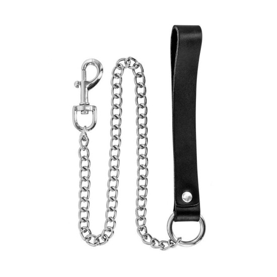 Металлический поводок с кожаной ручкой Fetish Tentation Premium Metal Leash with Cowhide Leather Wrist, 72 cm