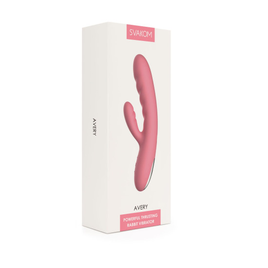 Вібратор-кролик із рухомим стовбуром вперед-назад Svakom Avery Strawberry Pink
