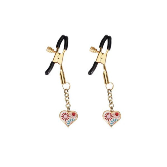 Зажимы для сосков с цветами в форме сердца, золотистые Liebe Seele Nipple Clamps Gold Heart-shaped Flowers on White