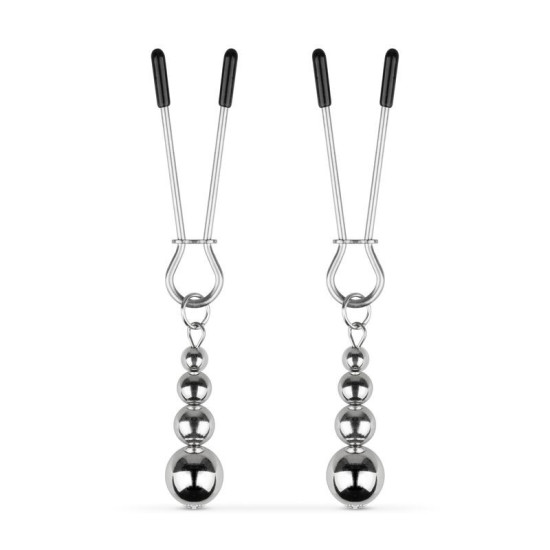Зажимы для сосков с цепочкой из бусин, серебристые Bedroom Fantasies Nipple Clamps with Beaded Chain - Silver