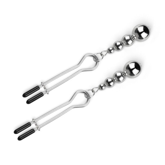 Зажимы для сосков с цепочкой из бусин, серебристые Bedroom Fantasies Nipple Clamps with Beaded Chain - Silver