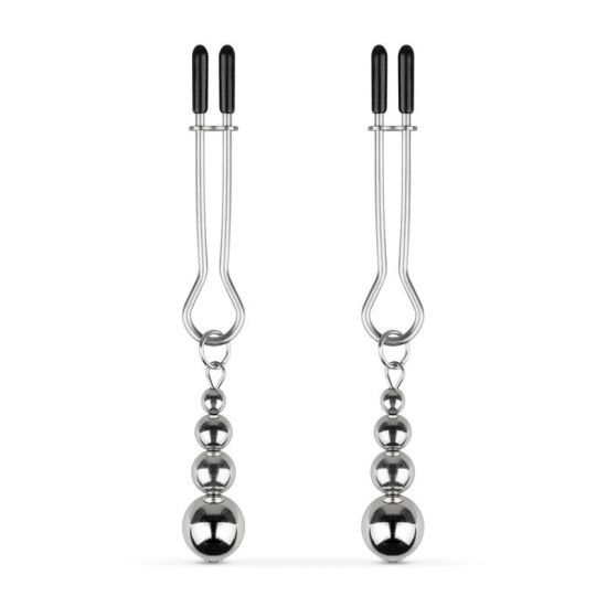 Зажимы для сосков с цепочкой из бусин, серебристые Bedroom Fantasies Nipple Clamps with Beaded Chain - Silver