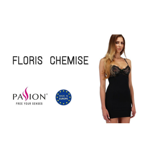 Приталена сорочка чорного кольору з чашечками (трусики в комплекті) FLORIS CHEMISE Passion Exclusive Black, XXL/XXXL