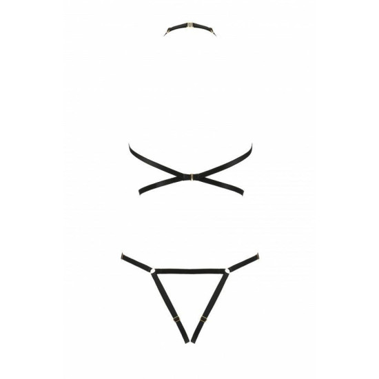 Портупея-боди из стреп, чёрная IVENA Black, S/M
