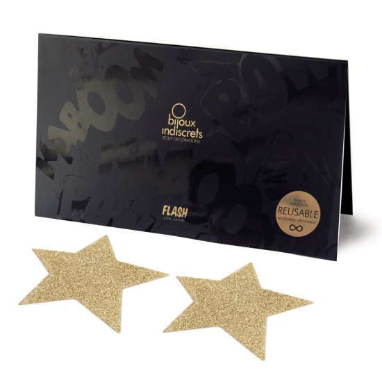 Наклейки на соски у вигляді зірок, золотисті Bijoux Indiscrets Flash Star Gold