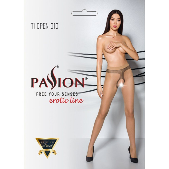Телесные колготки с открытым доступом, контрастная линия, 20 den Passion Tiopen 010 Beige, 3/4