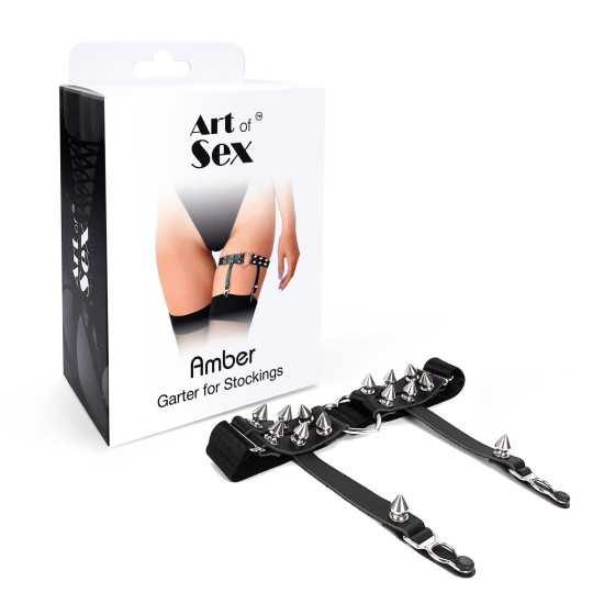 Гартер на ногу-сердце с шипами из натуральной кожи, 1 шт., чёрный Art of Sex Amber