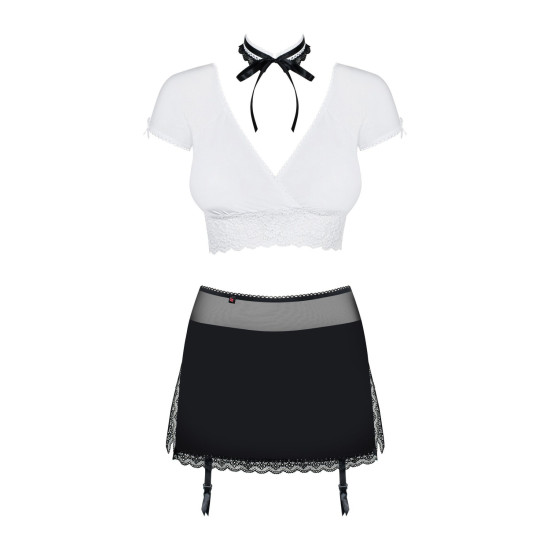 Чёрно-белый эротический костюм секретарши (топ, юбка, стринги) Obsessive Secretary Suit 5pcs Black, S/M