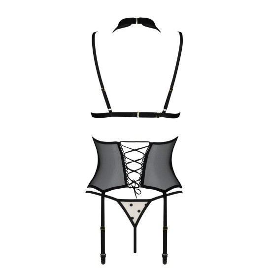 Корсет с открытой грудью, пажами для чулок и стрингами, бежевый Passion Dominica Corset Beige, S/M