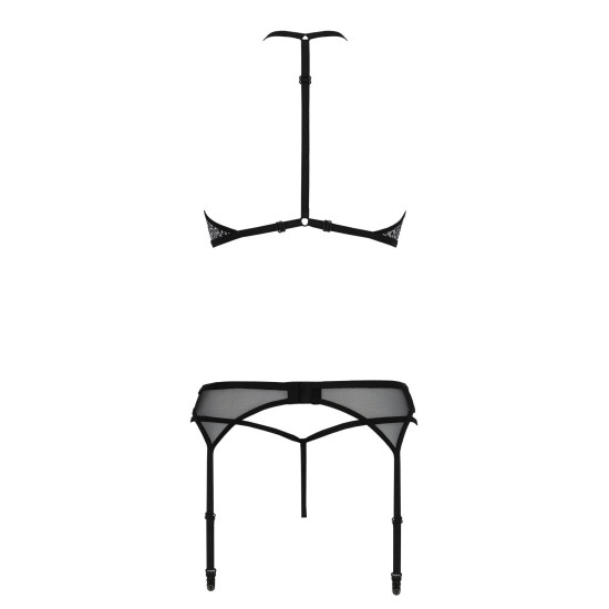 Комплект белья (топ, пояс для чулок, стринги), чёрный Passion Satara Set Black, L/XL