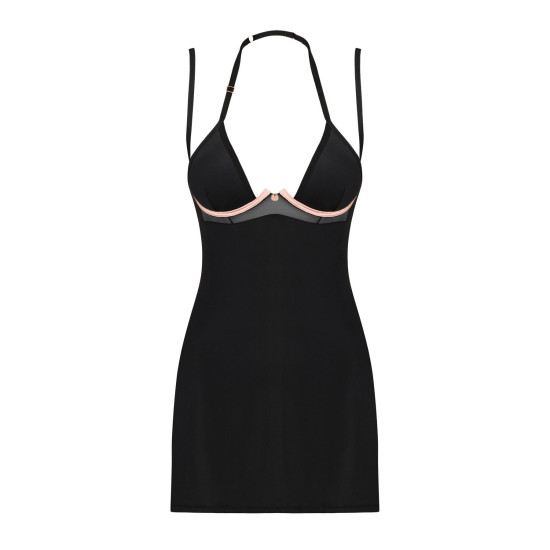 Чорна сорочка з подвійними бретелями і стрінгами Obsessive Selinne Chemise & Thong Black, XL/2XL