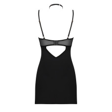 Чорна сорочка з подвійними бретелями і стрінгами Obsessive Selinne Chemise & Thong Black, XL/2XL